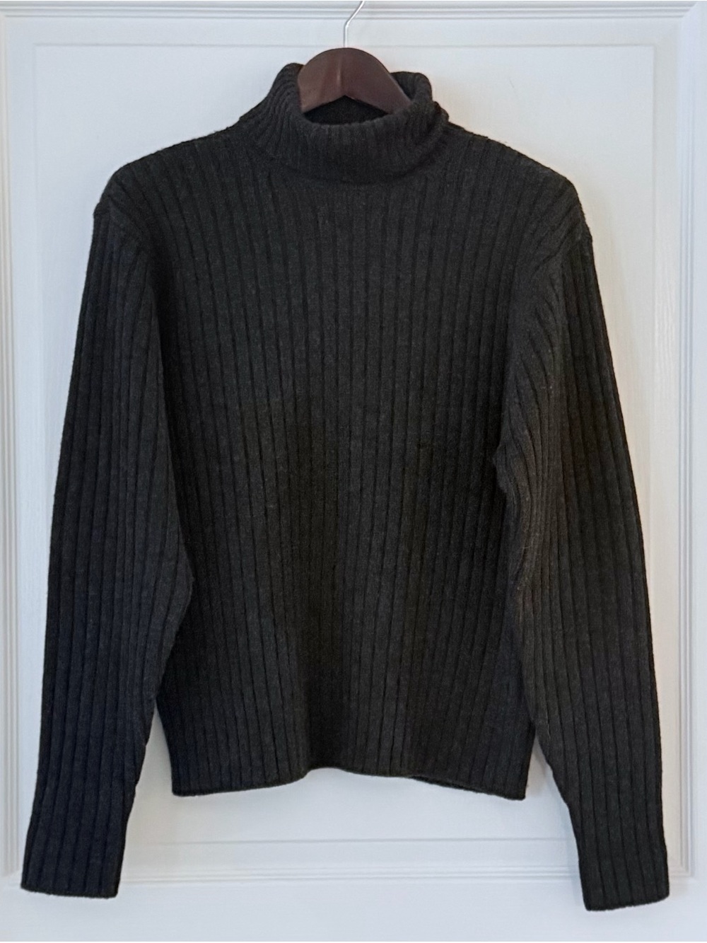 J. Crew Dark Charcoal Wool Ribbed Turtleneck Sweater